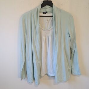 Talbots Women's Pima Cotton Mint Green Cardigan Shirt Set Petite Large